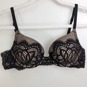 Victorias‎ Secret Dream Angels Floral Lace Push Up Bra Size 32B Black Underwire